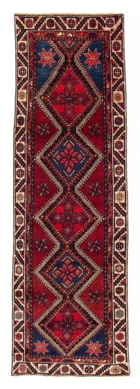 Bordered  Geometric Red Runner rug 9-ft-runner Turkish Hand-knotted 384690