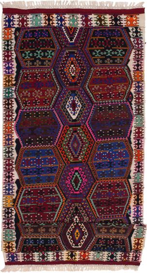 Bordered  Geometric Blue Runner rug 12-ft-runner Turkish Flat-weave 286984
