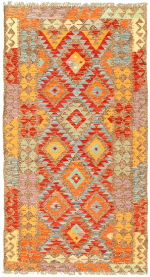 Bordered  Geometric Brown Area rug 3x5 Turkish Flat-weave 329993