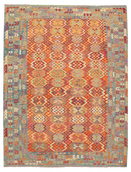 Bordered  Geometric Red Area rug 9x12 Turkish Flat-weave 316387
