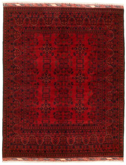 Bordered  Tribal Red Area rug 4x6 Afghan Hand-knotted 326023