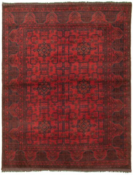Bordered  Tribal Red Area rug 4x6 Afghan Hand-knotted 328861