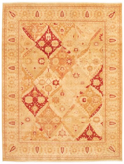 Bordered  Traditional Ivory Area rug 9x12 Pakistani Hand-knotted 341312