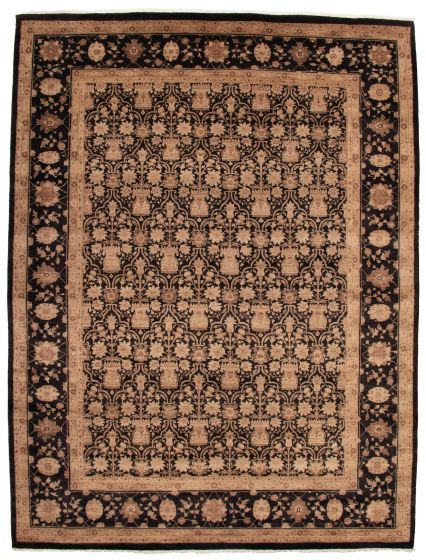 Bordered  Traditional Black Area rug Unique Pakistani Hand-knotted 341558