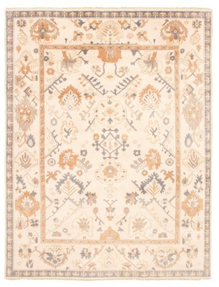 Bordered  Traditional Ivory Area rug 9x12 Indian Hand-knotted 344900