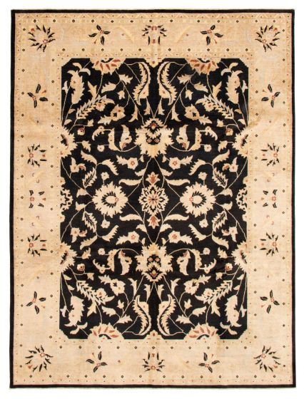 Bordered  Traditional Black Area rug 9x12 Afghan Hand-knotted 362974