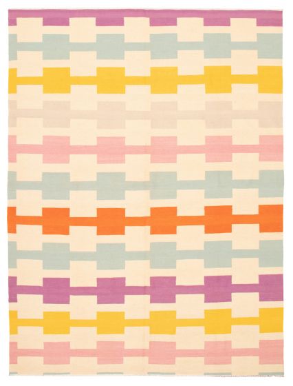 Flat-weaves & Kilims  Transitional Ivory Area rug 9x12 Turkish Flat-Weave 367399
