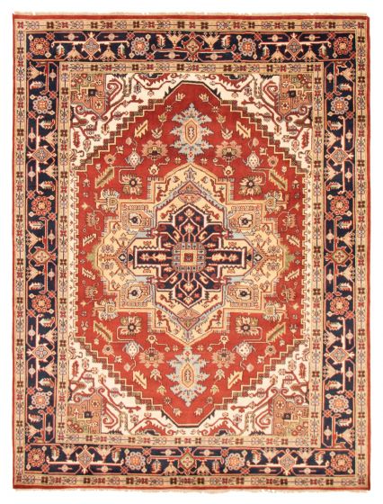 Bordered  Traditional Red Area rug 9x12 Indian Hand-knotted 369619