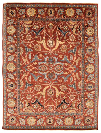 Bordered  Traditional Red Area rug 9x12 Indian Hand-knotted 370171