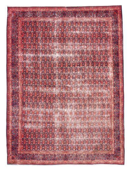 Bordered  Vintage/Distressed Red Area rug 9x12 Turkish Hand-knotted 378129