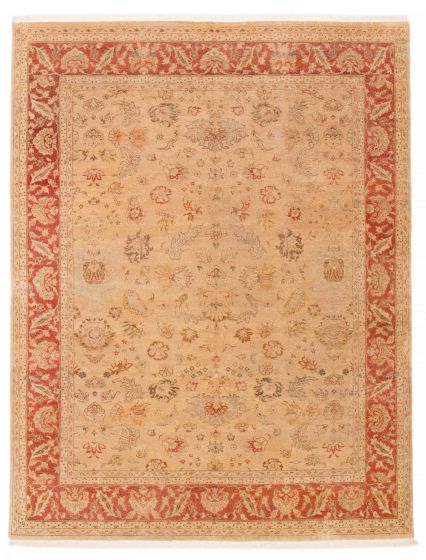 Bordered  Traditional Brown Area rug 6x9 Indian Hand-knotted 387045