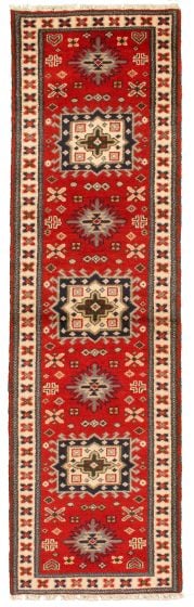 Bordered  Traditional Red Runner rug 10-ft-runner Indian Hand-knotted 314339