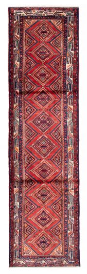 Bordered  Traditional Red Runner rug 10-ft-runner Persian Hand-knotted 380285
