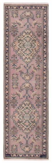 Geometric  Vintage/Distressed Purple Runner rug 8-ft-runner Turkish Hand-knotted 392273