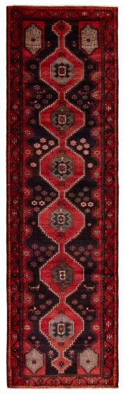 Geometric  Traditional Black Runner rug 13-ft-runner Turkish Hand-knotted 393965