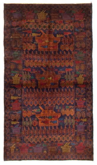 Bordered  Tribal Blue Area rug 4x6 Afghan Hand-knotted 358443