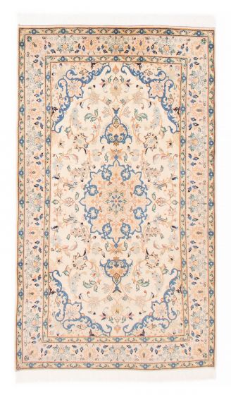 Bordered  Traditional Ivory Area rug 5x8 Persian Hand-knotted 382284