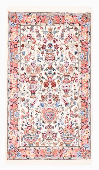 Bordered  Traditional Ivory Area rug 3x5 Persian Hand-knotted 382596