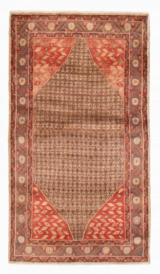 Bordered  Vintage/Distressed Brown Area rug 4x6 Persian Hand-knotted 385151