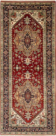 Floral  Traditional Red Runner rug 10-ft-runner Indian Hand-knotted 238110