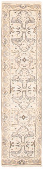 Bordered  Traditional Ivory Runner rug 10-ft-runner Indian Hand-knotted 369912