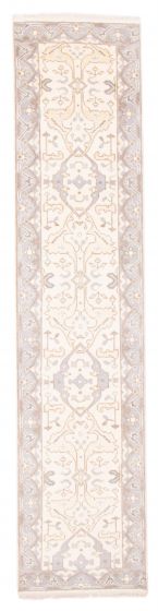 Bordered  Traditional Ivory Runner rug 12-ft-runner Indian Hand-knotted 377273