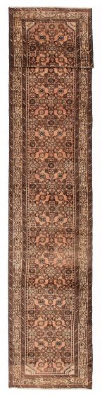 Bordered  Vintage Brown Runner rug 18-ft-runner Turkish Hand-knotted 390842