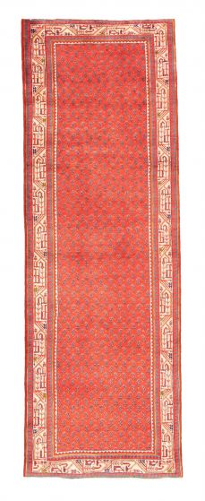 Bordered  Tribal Red Runner rug 10-ft-runner Indian Hand-knotted 352556