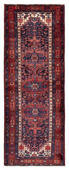 Bordered  Geometric Blue Runner rug 10-ft-runner Turkish Hand-knotted 390865