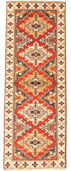 Bordered  Traditional Red Runner rug 8-ft-runner Indian Hand-knotted 346438