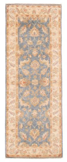 Bordered  Traditional Blue Runner rug 7-ft-runner Pakistani Hand-knotted 374418