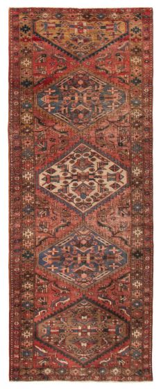 Bordered  Vintage/Distressed Red Runner rug 11-ft-runner Turkish Hand-knotted 389566