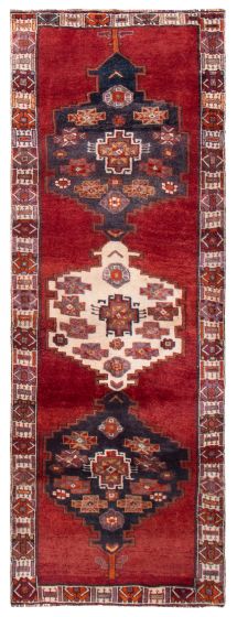 Geometric  Tribal Red Runner rug 13-ft-runner Turkish Hand-knotted 389828