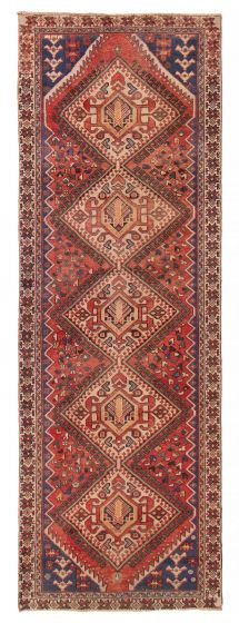 Bordered  Geometric Red Runner rug 9-ft-runner Turkish Hand-knotted 390747