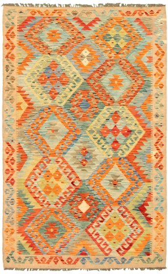Bordered  Geometric Multi Area rug 3x5 Turkish Flat-weave 330967
