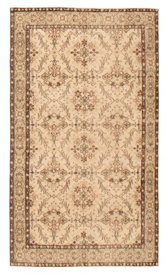 Bordered  Vintage Ivory Area rug 4x6 Turkish Hand-knotted 367480
