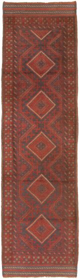 Bordered  Tribal Red Runner rug 8-ft-runner Afghan Hand-knotted 326218