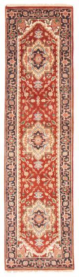 Bordered  Traditional Red Runner rug 9-ft-runner Indian Hand-knotted 369792