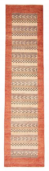 Stripes  Transitional Red Runner rug 10-ft-runner Pakistani Hand-knotted 379433