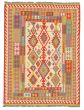 Bordered  Geometric Ivory Area rug 4x6 Turkish Flat-weave 329367