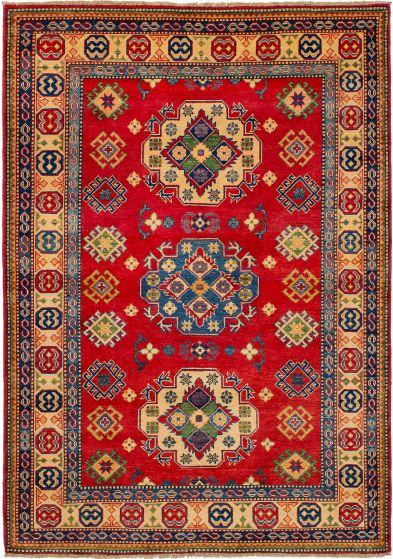 Bordered  Geometric Red Area rug 4x6 Afghan Hand-knotted 272612