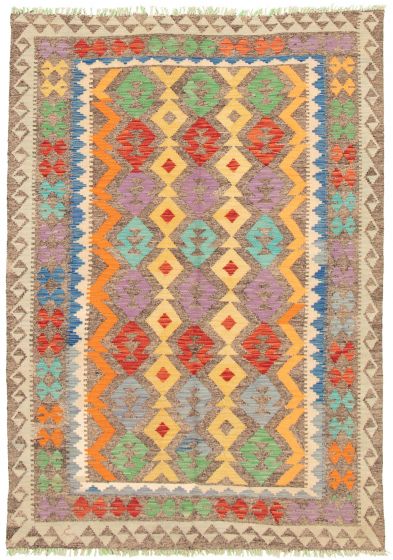 Bordered  Geometric Brown Area rug 5x8 Turkish Flat-weave 329297