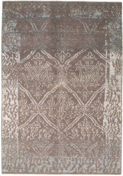 Casual  Geometric Grey Area rug 4x6 Indian Hand-knotted 338465
