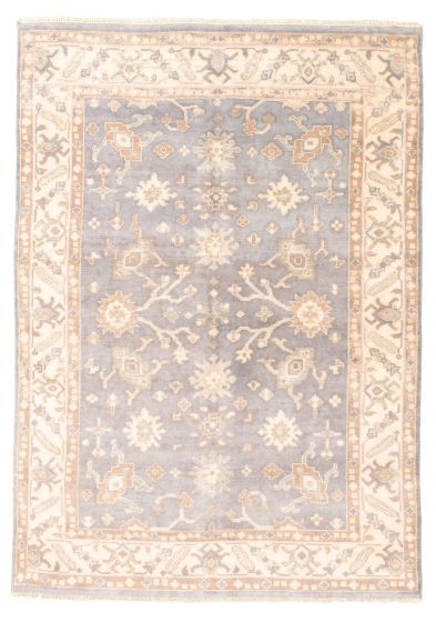 Bordered  Traditional Grey Area rug 5x8 Indian Hand-knotted 344096