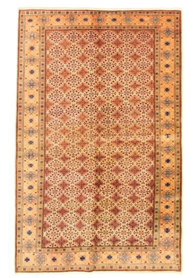 Bordered  Traditional Ivory Area rug 5x8 Turkish Hand-knotted 347593