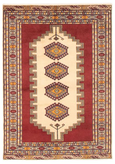 Bordered  Tribal Ivory Area rug 3x5 Turkmenistan Hand-knotted 353049