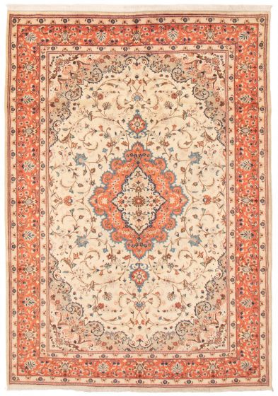 Bordered  Traditional Ivory Area rug 6x9 Persian Hand-knotted 368891