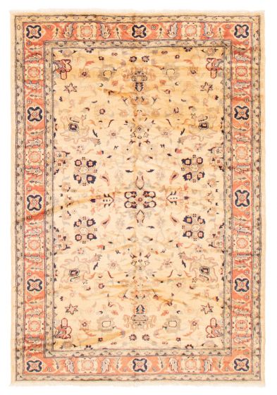 Bordered  Traditional Ivory Area rug 5x8 Afghan Hand-knotted 369364