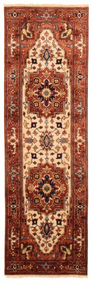 Bordered  Traditional Brown Runner rug 8-ft-runner Indian Hand-knotted 354964