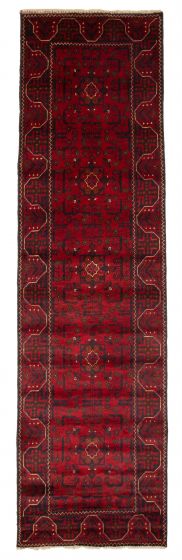 Bordered  Traditional Red Runner rug 10-ft-runner Afghan Hand-knotted 376989